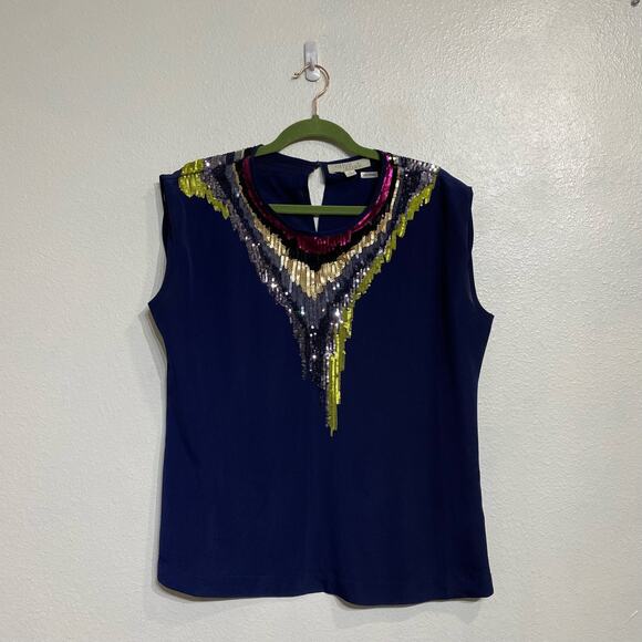 Olive & Oak Navy Sequin Blouse Sz M - Picture 1 of 11